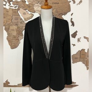 Black Women's Blazer with Embellished Trim
